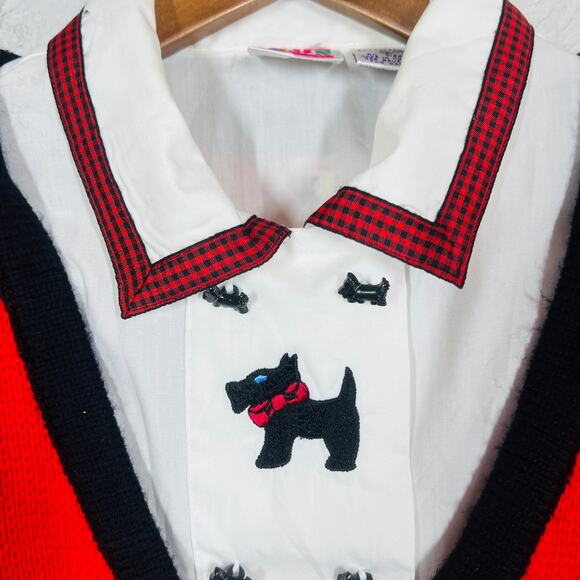 Vintage Kids Count Scottie Dog Sweater Blouse Combo Classic Red - 14 - Picture 4 of 5